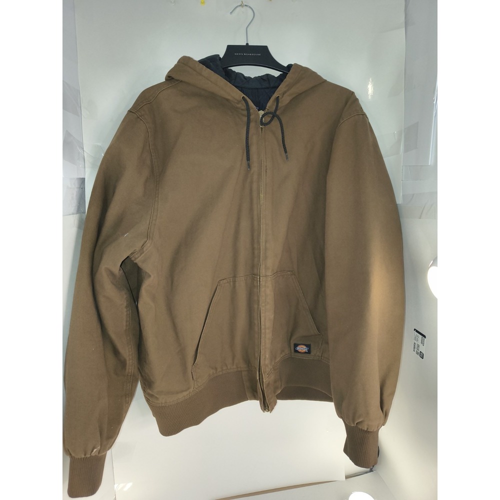 Dickies Brown Duck Canvas Hooded Jacket Quilted Lined Work Coat Men's XL